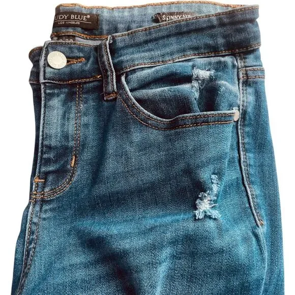 Judy Blue Skinny Fit Distressed Ankle Skinny Jeans - Picture 2 of 13